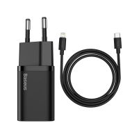 cargador usb-c baseus 1c super si 20w con carga rapida y cable lightning 1m negro