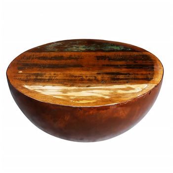 Mesa De Centro Forma Cuenco Base Acero Madera Maciza Reciclada Vidaxl
