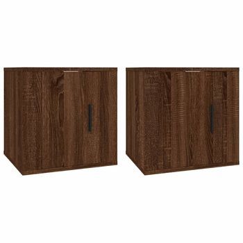 2 Uds Muebles Tv De Pared | Mueble De Salón | Armario Tv Roble Marrón 40x34,5x40 Cm