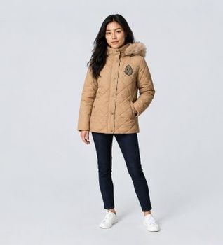 Lauren Ralph Lauren para mujer. 297P23456004 Abrigo de plumas acolchado beige (M), Casual, Sintético