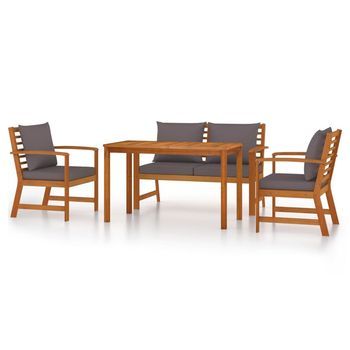 Juego Comedor De Jardín 4 Pzas Con Cojines Madera Maciza Acacia Vidaxl