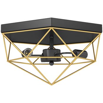HOMCOM Lámpara de Techo Estilo Industrial Geométrica con 3 Bases E27 para Bombillas LED, Negro y Oro   Aosom España