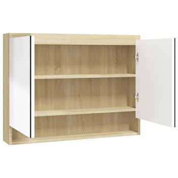 Armario De Baño | Mueble De Baño Con Espejo Mdf Blanco Y Roble 80x15x60 Cm