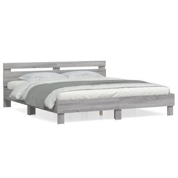 Cama Matrimonial | Cama Para Adultos | Cama Con Cabecero Madera Ingeniería Gris Sonoma 200x200 Cm