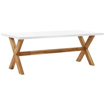 Mesa De Comedor Para Jardín Gris Tablero De Cemento Reforzado Con Patas De Madera De Acacia Para 8 Personas 200 X 100 Cm Olbia