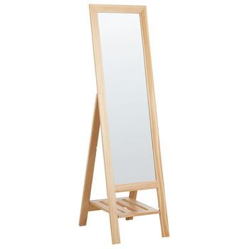 Espejo De Pie 40 X 145 Cm Con Estante Marco De Madera Marrón Claro Luisant