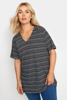 Yours Top Negro Estampado Con Vuelo, Mujer Curvy Y Tallas Grandes, Yours
