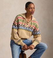 polo ralph lauren para mujer 211a96241001 jersey fair isle lace-up beige xl casual algodon