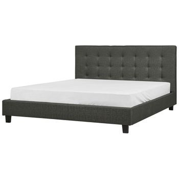 Cama Con Somier De Poliéster Gris Oscuro 180 X 200 Cm Abotonado La Rochelle