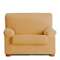 funda de sillon elastica premium con funda cojin aparte e incluida muy suave mostaza 80 - 110 cm