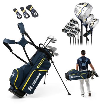 Costway Juego Completo de Palos de Golf para Hombre Portátil con Bolsa Soporte Driver #1 #3 Madera Híbrido Hierros #5#6#7#8#9#P#S Putter Amarillo
