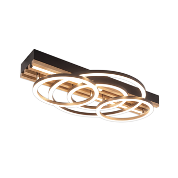 Lámpara De Techo Led Nettlife De 60 W, Color Negro Madera, Regulable, 50 Cm, Diseño Moderno En Forma De Anillo. Ideal Para Dormitorio, Sala De Estar, Cocina Y Oficina. Función De Memoria.