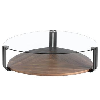 Mesa Centro Triangular Cristal Templado, Acero Negro Y Nogal Angel Cerdá 2055 135x135x32