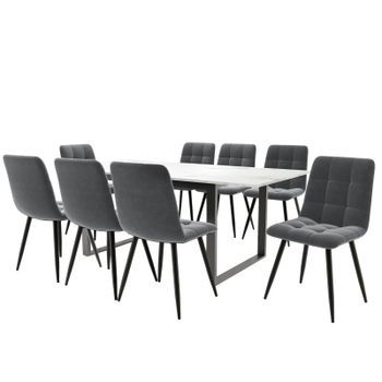 Conjunto De Mesa Extensible De 140–180 Cm Y 8 Sillas Grises