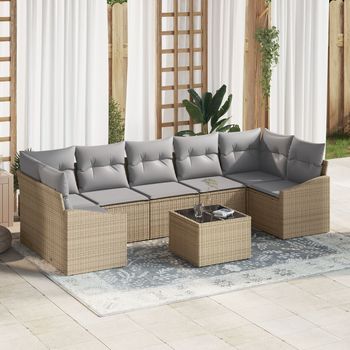 Juego De Sofá De Jardín De 8 Piezas Con Cojines Beige De Poliratán V5805 Unico / Beige
