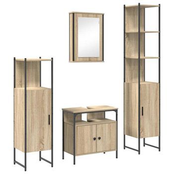 Juego De Muebles De Baño 4 Uds. Roble Sonoma 33 X 33 X 185,5 Cm Vidaxl