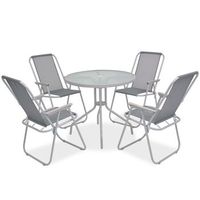 conjunto comedor jardin 6 uds  mueble jardin mesa y sillas acero y textilene gris