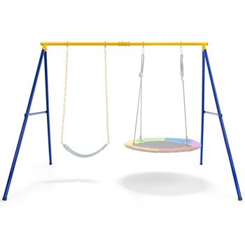 Costway Estructura para Columpio hasta 300 Kg Estructura Resistente en Acero Forma de A para 2 Columpios con Palos para Parque Infantil Patio Jardín