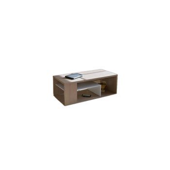 Mesa De Centro Melina En Roble Y Blanco - Diseño Moderno - 111 X 41 X 50 Cm