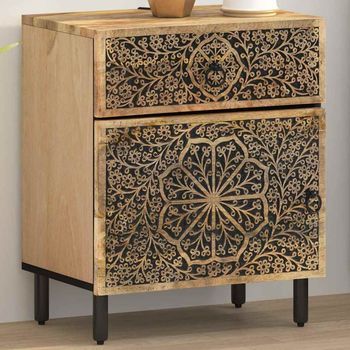 Mesita De Noche - Mueble Para Dormitorio - Madera Maciza De Mango - Natural (50x33x60cm)