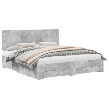 Estructura De Cama Con Cabecera Gris Concreto 200 X 200 Cm