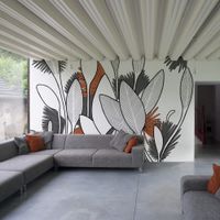 papel pintado panoramico grafico de hojas grandes gris 225