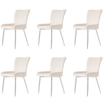 Juego De 6 Sillas De Terciopelo - Con Patas De Metal Plateado - Beige