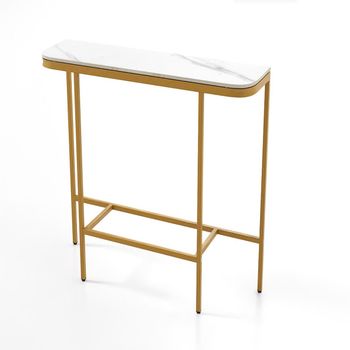 Costway Mesa de Entrada Consola Moderna para Sofá con Tapa de Mármol Artificial y Estructura Metálica Mesa para Pasillo Entrada Sala Blanco