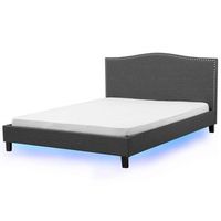 cama tapizada en poliester gris 180 x 200 cm diseno tradicional con cabecero glamour con led multicolor montpellier