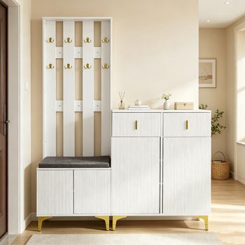 Conjunto de entrada con banco zapatero, mueble zapatero con cajones