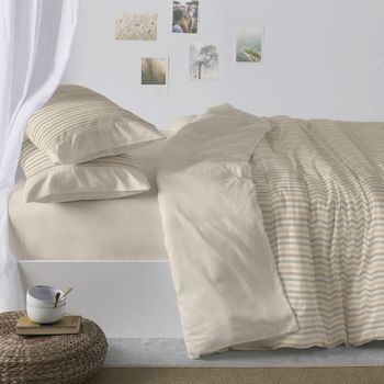 Juego Funda Nórdica 100% Algodón Rayas Cama De 135 Cm Color Gris Burrito Blanco