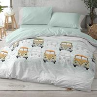 juego funda nordica 50 algodon vintage furgonetas cama de 105 cm color azul burrito blanco
