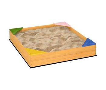 Outsunny arenero infantil de madera arenero para niños cuadrado de 3-8 años con tela no tejida y 4 asientos para jardín patio terraza 109x109x19,8 cm natural