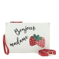 clutch de lona y efecto napa con estampado y bordado white