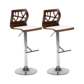 Conjunto De 2 Sillas De Bar Giratorias Ajustable De Piel Sintética Blanco Madera Oscura Petersburg