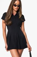 vestido mini plisado de algodon con cuello negro