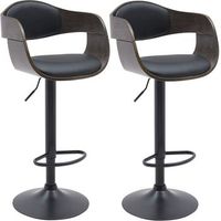 conjunto de 2 taburetes de bar sillas altas patas trompeta en metal negro asiento de madera gris y polipiel negra tdb10765