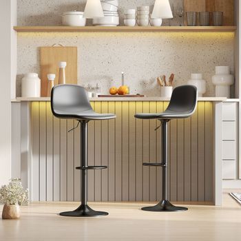 2 Taburetes De Bar De Pu Acero Homcom 40,5x44x84-104 Cm Negro