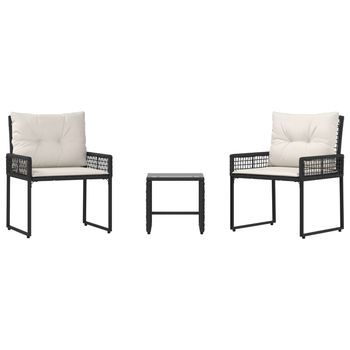 Juego De Muebles De Exterior Con Cojín 3 Piezas | Mobiliario De Jardín Negro Y