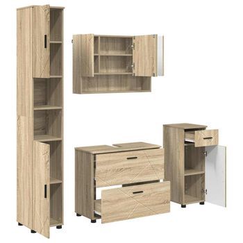 Juego De Muebles De Baño 4 Uds. Roble Sonoma 35 X 30 X 192 Cm Vidaxl