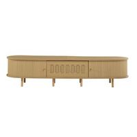 mueble de tv de 180 cm para 75 pulgadas madera clara y diseno de ratan