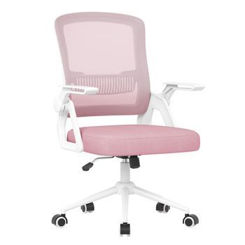 Silla De Oficina Giratoria Con Reposabrazos Abatibles Y Soporte Lumbar,rosa, Rattantree