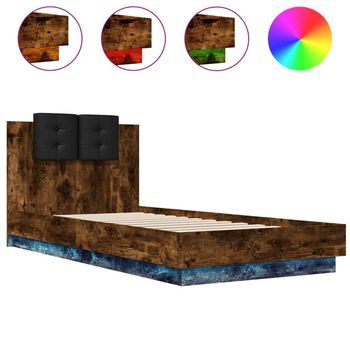 Estructura De Cama Cabecero Luces Led Roble Ahumado 90x200 Cm Vidaxl