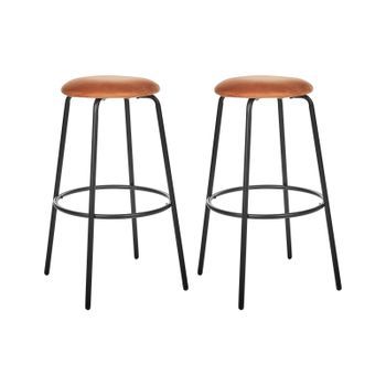 Conjunto De 2 Taburetes De Bar Terciopelo Patas De Acero Negras Sin Reposabrazos Comedor Naranja Morton