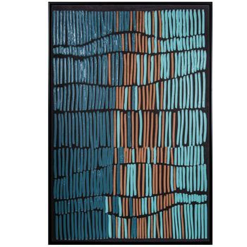 Cuadro Lienzo Marco Madera Neg Ro 80x120cm Tiras Azul,beige