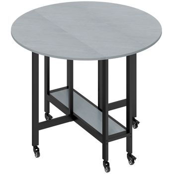 HOMCOM Mesa de Comedor Plegable con Ruedas y Estante Abierto Mesa de Cocina para Espacios Pequeños Gris Cemento