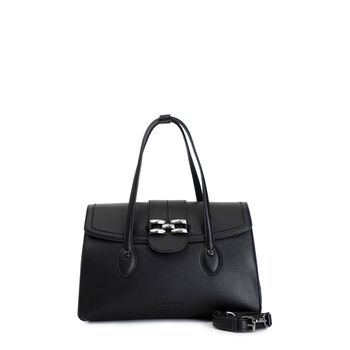 bolsa shopping con solapa, aplicación pinza pintada black