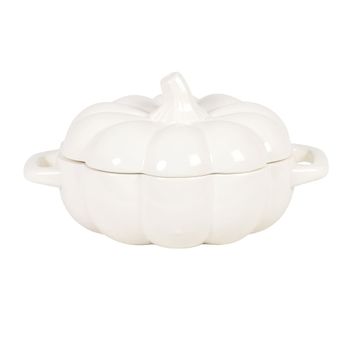Fuente con forma de calabaza y tapa de gres blanco 27x20x13,8 cm