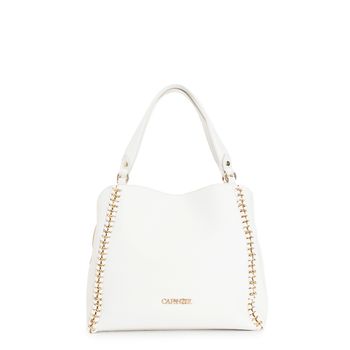 bolso shopping con cadena y enhebrado white taglia unica