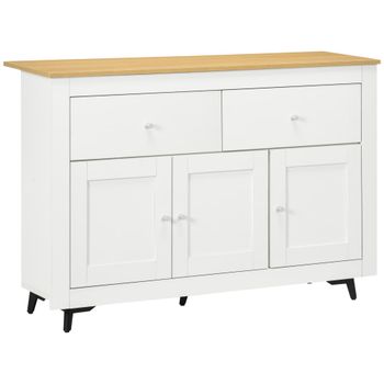Aparador de cocina 117x35x80 cm blanco, madera natural